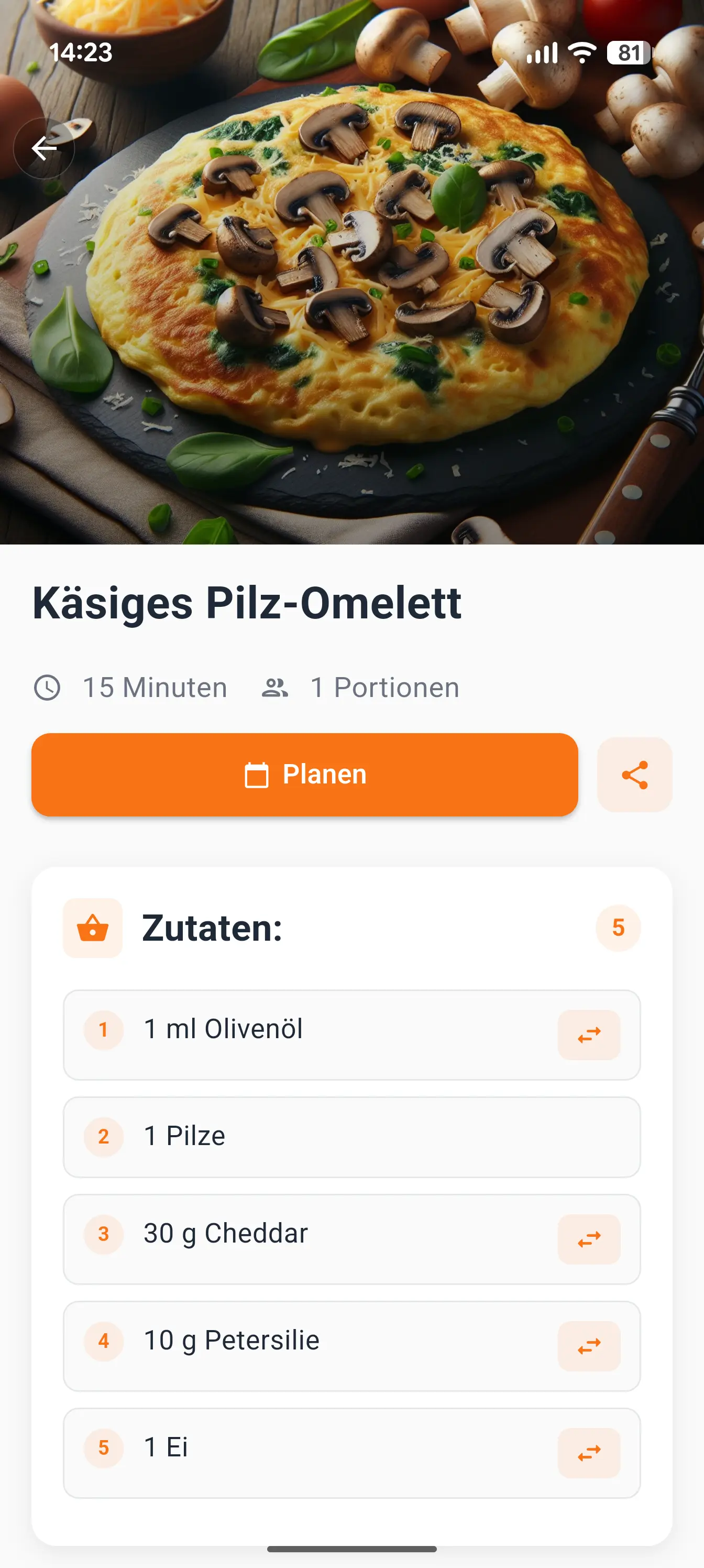 Rezeptdetails mit Zutaten und Anleitung